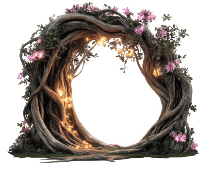 A tree with flowers and a lighted arch png