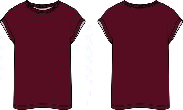 Women's Oversized Crop Tee Top Crew Neck, Short Sleeve Technical Fashion Illustration Flat template front and back. vector