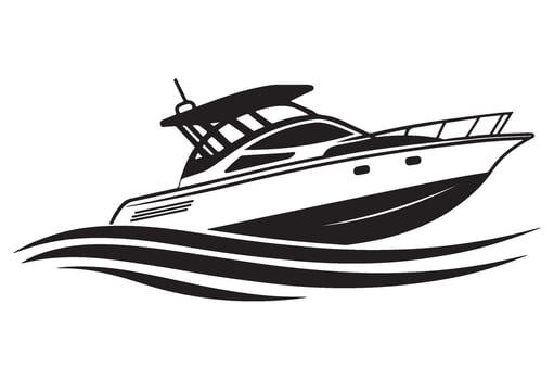Sea boat, speedboat silhouette illustration logo on isolated white background vector