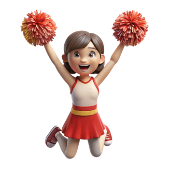 extraordinary artistic Excited cheerleader with pom-poms, genuine png