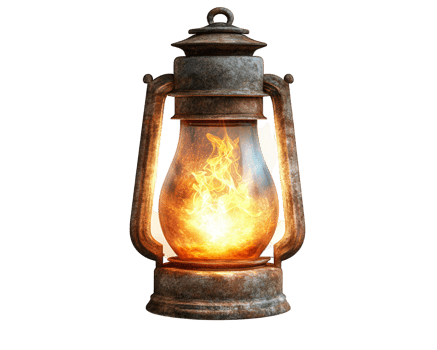 An old lantern with fire inside png