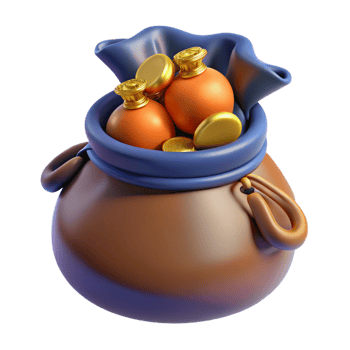 magnificent rustic Bag of holding, overflowing with treasure, professional png