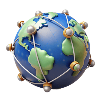 A network of interconnected satellites orbiting Earth, realistic depiction, space background with Earth visible, scientific illustration style png