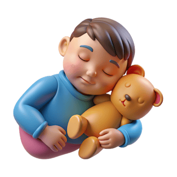 serene vintage Sleeping toddler with teddy bear, premium png