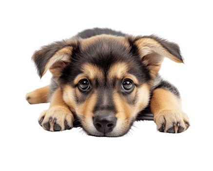 A puppy laying down on a black background png