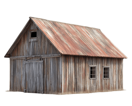 An old wooden barn with a red roof png