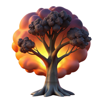 dramatic minimalist A lone, weathered oak tree silhouetted against a fiery sunset, dramatic lighting, digital art authentic png