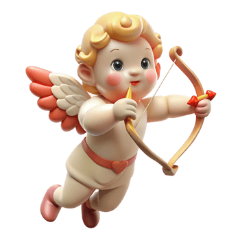 impressive rustic Cupid, cherubic, aiming a bow and arrow, premium png