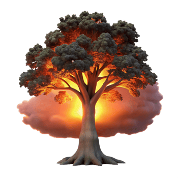 extraordinary creative A lone, weathered oak tree silhouetted against a fiery sunset, dramatic lighting, digital art premium png