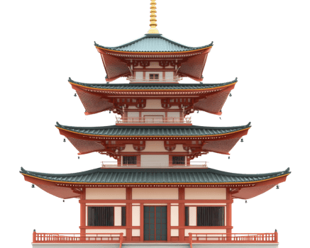 An asian pagoda with a red roof png
