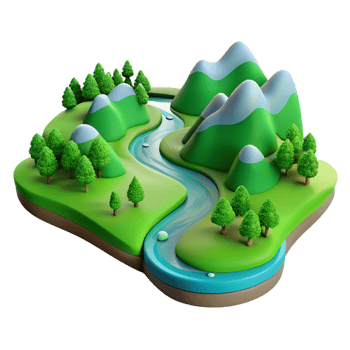 dramatic contemporary A Winding River Flowing Through a Lush detailed png