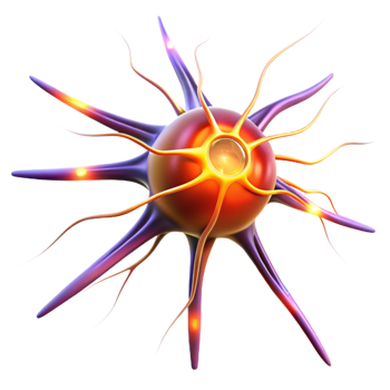 dramatic creative A single neuron firing electrical impulses, vibrant colors and dynamic motion blur, scientific illustration style original png