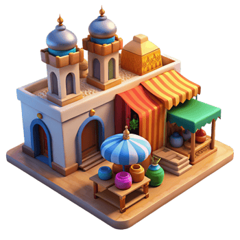 magnificent traditional A bustling marketplace in a Moroccan medina, vibrant textiles and intricate tilework, dappled sunlight, rendered in a vibrant, impressionistic style exclusive png