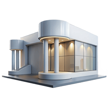 dramatic contemporary A modern art museum, sleek white walls and large glass windows, bright gallery lighting, rendered in a minimalist style premium png