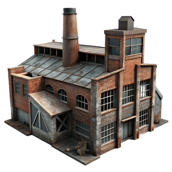 dramatic creative An abandoned industrial factory, rusting metal and broken windows, eerie moonlight, rendered in a dark, gritty style original png