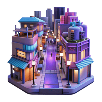 vibrant modern A vibrant street scene in Tokyo, neon signs and bustling crowds, night city lighting, rendered in an anime style high quality png