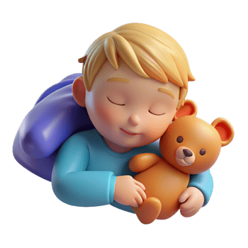 dramatic minimalist Sleeping toddler with teddy bear, authentic png