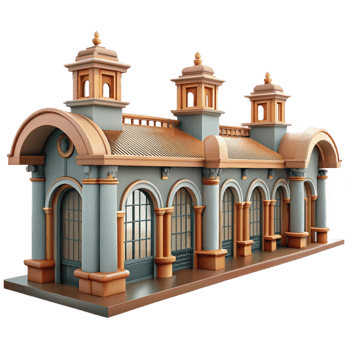 beautiful minimalist A bustling train station, grand arches and intricate ironwork, diffused daylight, rendered in a photorealistic, architectural style 4K png