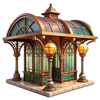 wonderful vintage An Art Nouveau metro station, ornate ironwork and colorful tiles, warm incandescent lighting, rendered in a vintage style professional png