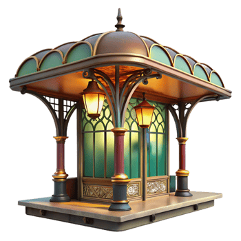 wonderful rustic An Art Nouveau metro station, ornate ironwork and colorful tiles, warm incandescent lighting, rendered in a vintage style genuine png