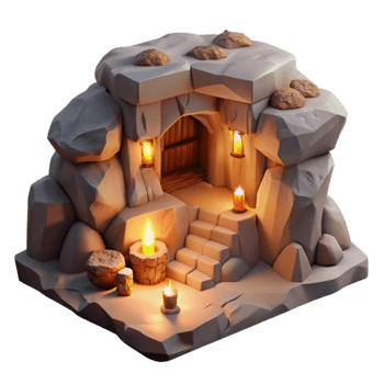 stunning artistic A subterranean dwelling carved into a cliff face, warm firelight and rough-hewn walls, cozy, intimate lighting, rendered in a fantasy style professional png