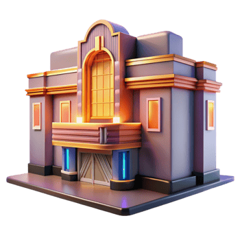 vibrant classic An Art Deco cinema with geometric facade and neon signage, a warm, inviting glow emanates from within, cinematic lighting style detailed png
