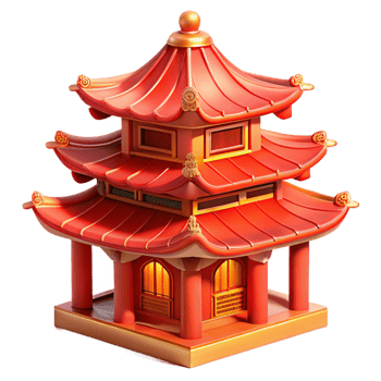 vibrant contemporary A traditional Chinese pagoda with intricate carvings and vibrant red paint, warm, sunset lighting, oriental style original png