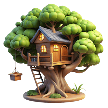 beautiful creative A treehouse built into the branches of a giant sequoia, dappled sunlight filters through the leaves, fantasy art style original png