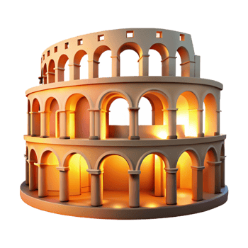 beautiful abstract A Roman amphitheater with crumbling arches and weathered stone, warm, golden hour lighting, historical style 4K png