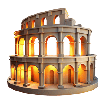 impressive traditional A Roman amphitheater with crumbling arches and weathered stone, warm, golden hour lighting, historical style detailed png