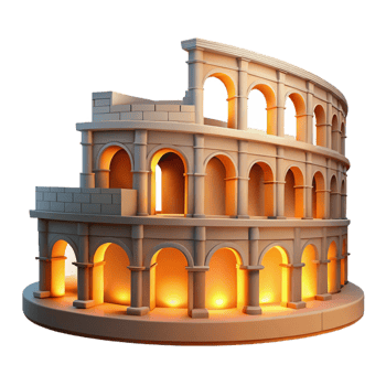 vibrant classic A Roman amphitheater with crumbling arches and weathered stone, warm, golden hour lighting, historical style original png