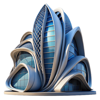 magnificent rustic A Parametrically designed building with flowing curves and intricate patterns, vibrant, dynamic lighting, futuristic style original png