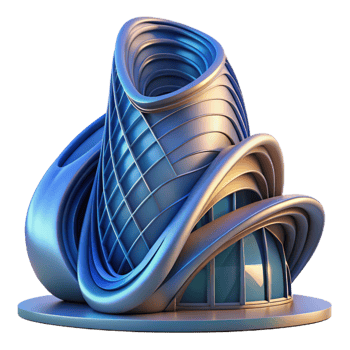 magnificent creative A Parametrically designed building with flowing curves and intricate patterns, vibrant, dynamic lighting, futuristic style genuine png