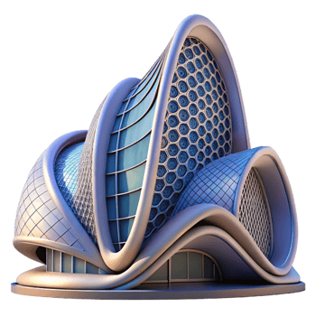wonderful abstract A Parametrically designed building with flowing curves and intricate patterns, vibrant, dynamic lighting, futuristic style detailed png