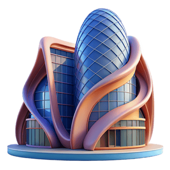 dramatic classic A Parametrically designed building with flowing curves and intricate patterns, vibrant, dynamic lighting, futuristic style premium png
