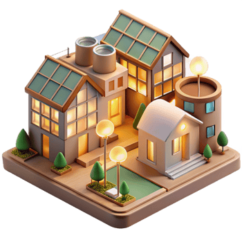 impressive vintage A Co-housing community with shared spaces and private dwellings, warm, community-focused lighting, sustainable architecture style 4K png