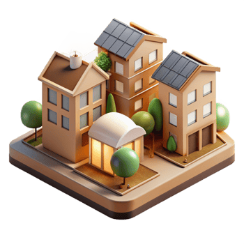 elegant contemporary A Co-housing community with shared spaces and private dwellings, warm, community-focused lighting, sustainable architecture style high resolution png