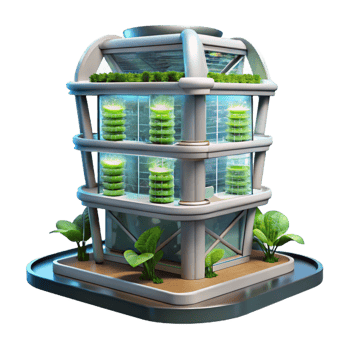 extraordinary abstract A Vertical farm skyscraper with integrated hydroponic systems, bright, artificial lighting, futuristic architecture style authentic png
