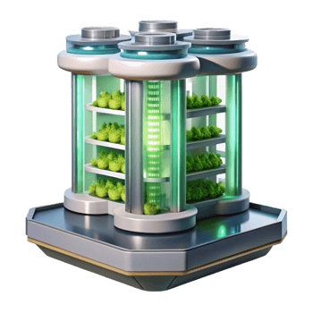 magnificent creative A Vertical farm skyscraper with integrated hydroponic systems, bright, artificial lighting, futuristic architecture style premium png