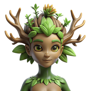 extraordinary artistic A graceful dryad with bark-like skin and leafy hair, emerging from a tree, illuminated by dappled sunlight. Art style nature spirit art premium png