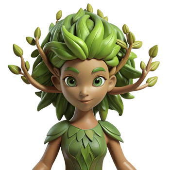 beautiful traditional A graceful dryad with bark-like skin and leafy hair, emerging from a tree, illuminated by dappled sunlight. Art style nature spirit art 4K png