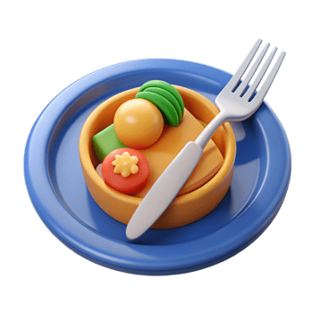 vibrant abstract Plate of food with fork and knife, authentic png