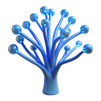 elegant contemporary A bioluminescent tree with branches made of fiber optic cables, soft blue lighting, fantasy style professional png