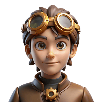 elegant abstract Portrait of a person wearing a steampunk goggles and gears, lit by a dramatic, low-key light, steampunk style professional png