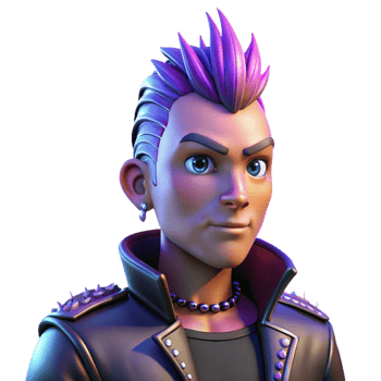 stunning artistic Portrait of a person with a mohawk hairstyle and studded leather jacket, lit by harsh, neon lighting, punk rock style authentic png