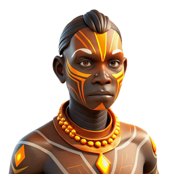serene vintage Portrait of a person with intricate tribal markings on their face and body, lit by warm firelight, indigenous style exclusive png