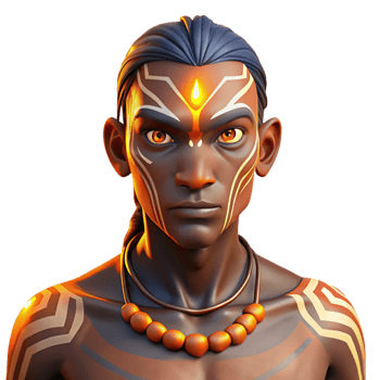 wonderful traditional Portrait of a person with intricate tribal markings on their face and body, lit by warm firelight, indigenous style professional png