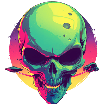 A vibrant and detailed illustration of an extraterrestrial skull png