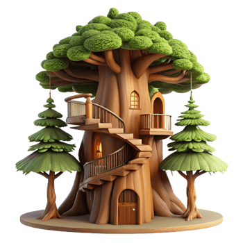 impressive contemporary Giant sequoia tree converted into a dwelling, intricate interior with spiral staircases, warm and inviting, fantasy art style, high resolution png
