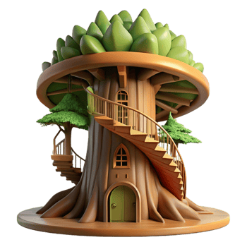 dramatic modern Giant sequoia tree converted into a dwelling, intricate interior with spiral staircases, warm and inviting, fantasy art style, premium png